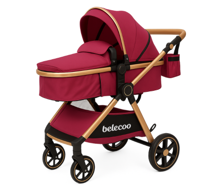 Carucior 2 in 1, Suspensie dubla pe roata, Geanta inclusa, strangere compacta, Belecoo, Mov [3]