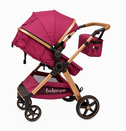 Carucior 2 in 1, Suspensie dubla pe roata, Geanta inclusa, strangere compacta, Belecoo, Mov [1]