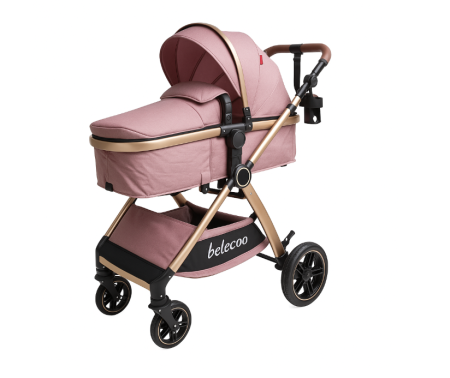 Carucior 3 in 1, Cu landou Reversibil, copertina extensibila, geanta pentru scutece, Belecoo, Cu scoica auto [3]