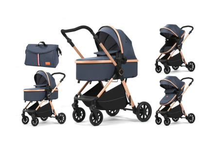 Noutati - Carucior, 3 in 1, cu suspensii duble si landou reversibil, Element sustinere dublu, L-Sun, Albastru