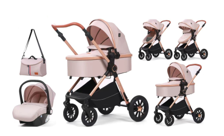 Noutati - Carucior, 3 in 1, cu suspensii duble si landou reversibil, Element sustinere dublu, L-Sun, Bej