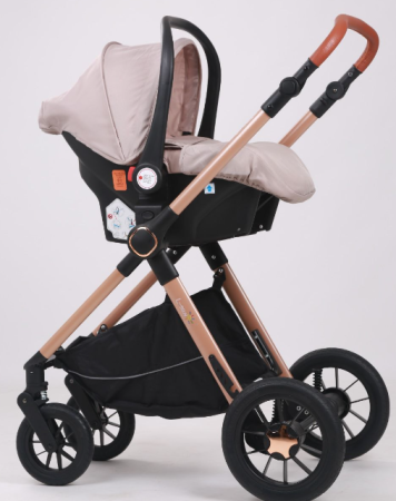 Carucior, 3 in 1, cu suspensii duble si landou reversibil, Element sustinere dublu, L-Sun, Bej [3]