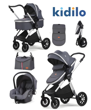 Carucioare - Carucior, 3 in 1, cu suspensii duble si landou reversibil, Element sustinere dublu, L-Sun, Gri