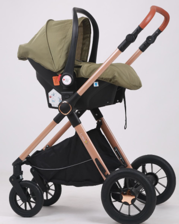 Carucior, 3 in 1, cu suspensii duble si landou reversibil, Element sustinere dublu, L-Sun, Kaki [4]