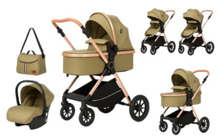 Noutati - Carucior, 3 in 1, cu suspensii duble si landou reversibil, Element sustinere dublu, L-Sun, Kaki