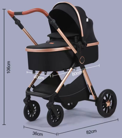 Carucior, 3 in 1, cu suspensii duble si landou reversibil, Element sustinere dublu, L-Sun, Negru [1]