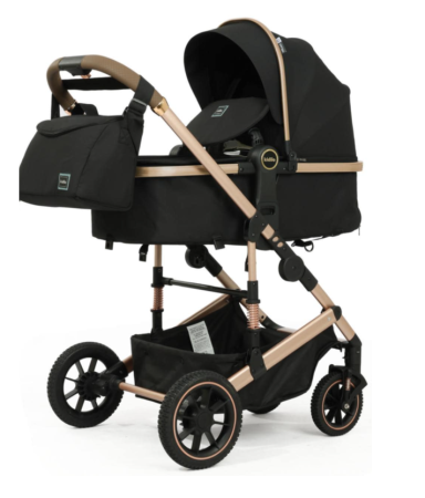 Carucior 3 in 1, Cu suspensii, Geanta termica pentru accesorii si salteluta, Black [1]