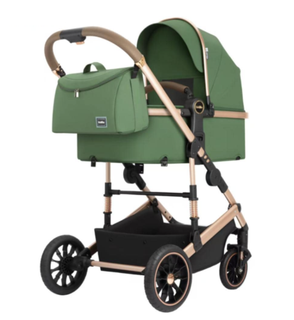 Carucior 3 in 1, Cu suspensii, Geanta termica pentru accesorii si salteluta, Green [1]