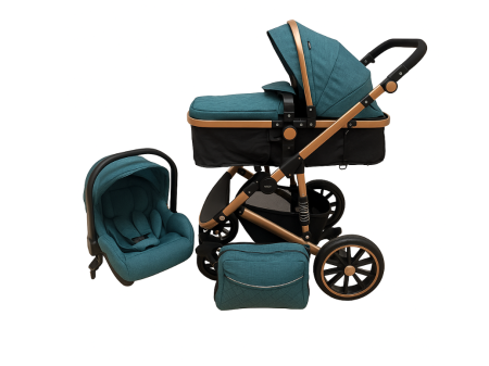 Noutati - Carucior 3 in 1, dubla suspensie, matlasat, 0-3 ani, Turcoaz