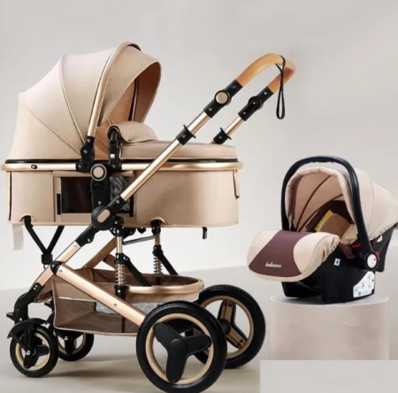 Carucior 3 in 1, Geanta de scutece, Suspensie dinamica, Bej [1]