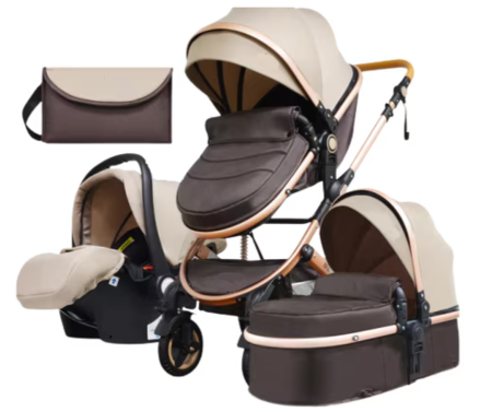 Noutati - Carucior 3 in 1, Geanta de scutece, Suspensie dinamica, Bej Bicolor