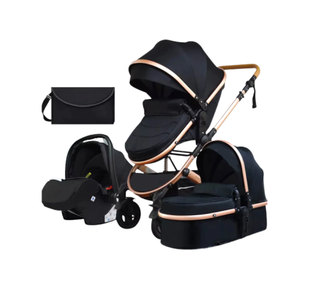 Noutati - Carucior 3 in 1, Geanta de scutece, Suspensie dinamica, Negru