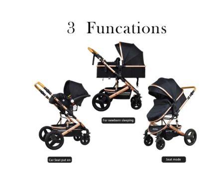 Carucior 3 in 1, Geanta de scutece, Suspensie dinamica, Negru [5]