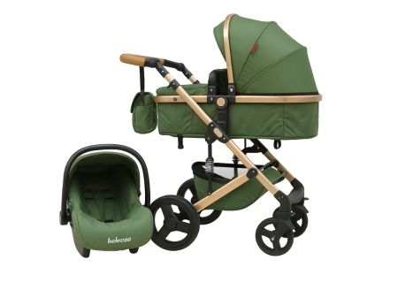 Carucior 3 in 1, Geanta de scutece, Suspensie dinamica pe roata si cadru, Belecoo, verde army [1]