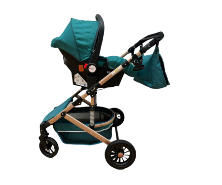 Carucior 3 in 1, Geanta de scutece, Suspensie dinamica, Turcoise [4]