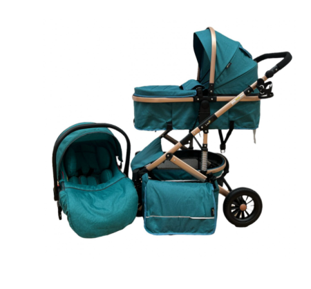Carucior 3 in 1, Geanta de scutece, Suspensie dinamica, Turcoise [8]