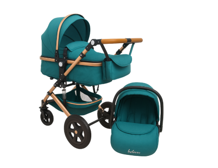 Noutati - Carucior 3 in 1, Geanta de scutece, Suspensie pe roata, albastru turcoise