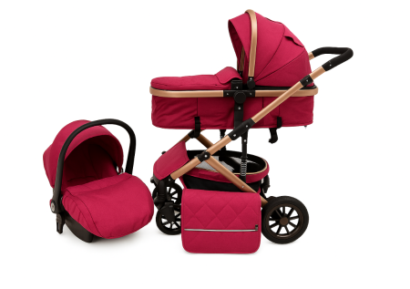 Noutati - Carucior 3 in 1, Geanta de scutece, Suspensie pe roata si cadru, Mov