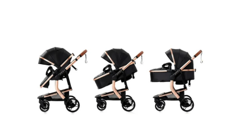 Carucior 3 in 1, Geanta de scutece, Suspensii,  Cadru ergonomic si ranforsat, Rezistent la umiditate, Negru [6]