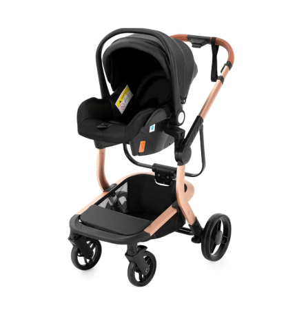Carucior 3 in 1, Geanta de scutece, Suspensii,  Cadru ergonomic si ranforsat, Rezistent la umiditate, Negru [3]