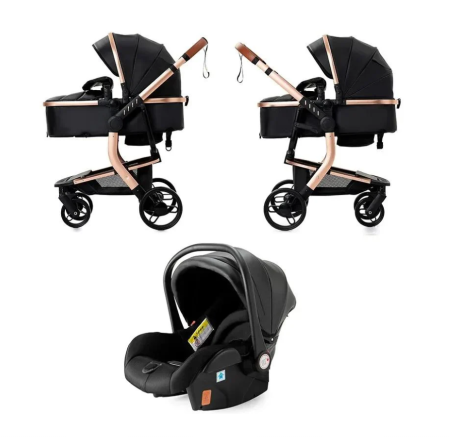 Carucior 3 in 1, Geanta de scutece, Suspensii,  Cadru ergonomic si ranforsat, Rezistent la umiditate, Negru [8]