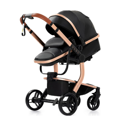 Carucior 3 in 1, Geanta de scutece, Suspensii,  Cadru ergonomic si ranforsat, Rezistent la umiditate, Negru [2]