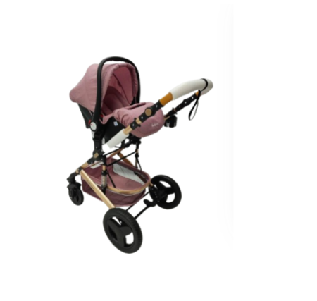 Carucior 3 in 1, Suspensie dinamica pe roti, Geanta inclusa, strangere compacta, Belecoo, Mov cu Negru [5]