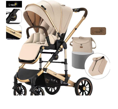 Carucior copii, 0-3 ani, Cu suspensii, Landou reversibil, Pozitie de somn, Bej [1]