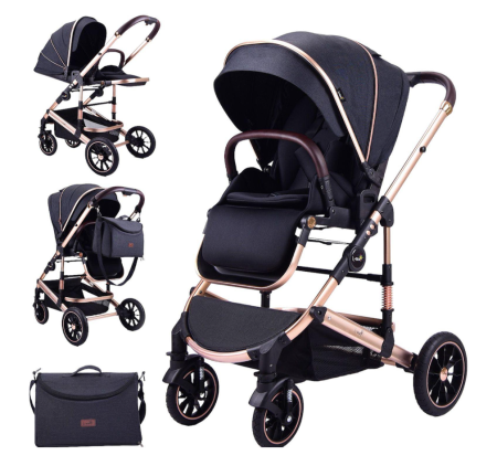 Carucior sport - Carucior copii, 0-3 ani, Cu suspensii, Landou reversibil, Pozitie de somn, Negru