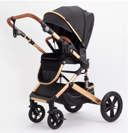 Carucior copii, 0-36 luni, Cu suspensii, Maner reversibil, Orginal L-Sun, Husa picioare detasabila, Negru [5]