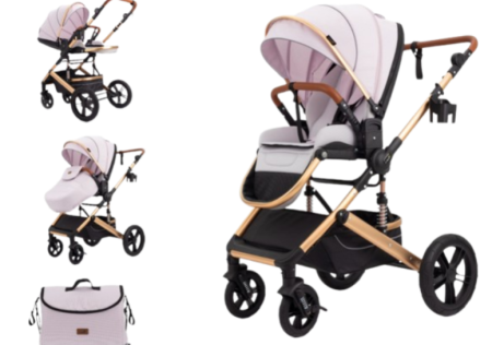 Pentru bebe - Carucior copii, 0-36 luni, Cu suspensii, Maner reversibil, Orginal L-Sun, Husa picioare detasabila, Pink