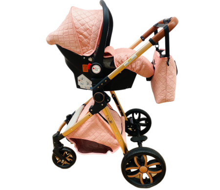 Carucior copii, 3 in 1, Cu 3 piese distincte, suspensie pe roata, reversibil, Roz [7]