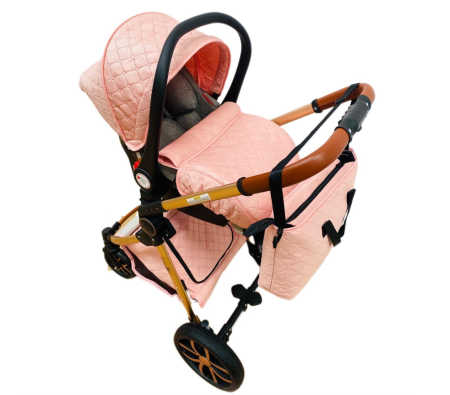 Carucior copii, 3 in 1, Cu 3 piese distincte, suspensie pe roata, reversibil, Roz [5]