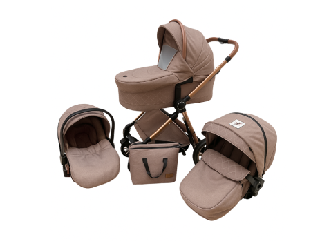 Carucior 3 in 1 - Carucior copii, 3 in 1 ,Cu 3 piese distincte, suspensie pe roata, reversibil, bej