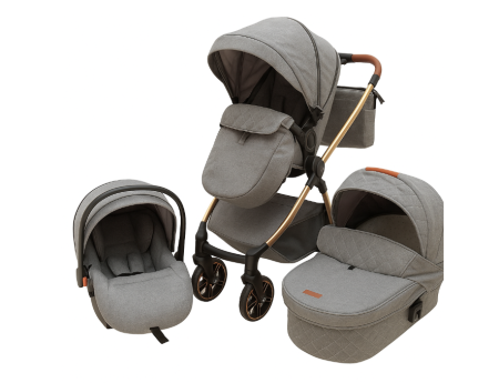Noutati - Carucior copii, 3 in 1 ,Cu 3 piese distincte, suspensie pe roata, reversibil, Gri
