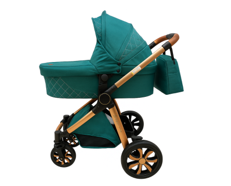 Carucior copii, 3 in 1, Cu 3 piese distincte, suspensie pe roata, reversibil, Verde smarald [1]