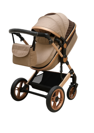 Carucior copii, 3 in 1, Ultrapliabil si cu landou reversibil, Element sustinere dubla, maner reglabil, Bej [3]