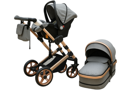 Carucior copii, 3 in 1, Ultrapliabil si cu landou reversibil, Element sustinere dubla, maner reglabil, Gri [1]