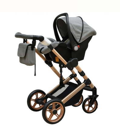 Carucior copii, 3 in 1, Ultrapliabil si cu landou reversibil, Element sustinere dubla, maner reglabil, Gri [2]