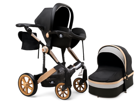 Carucior copii, 3 in 1, Ultrapliabil si cu landou reversibil, Element sustinere dubla, maner reglabil, negru [2]