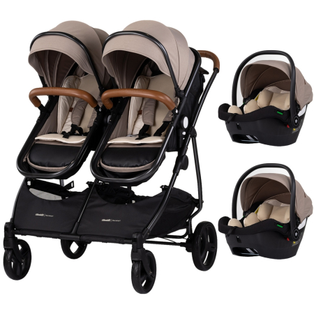 Carucioare - Carucior gemeni Chipolino Duo Smart 3 in 1 tiramisu