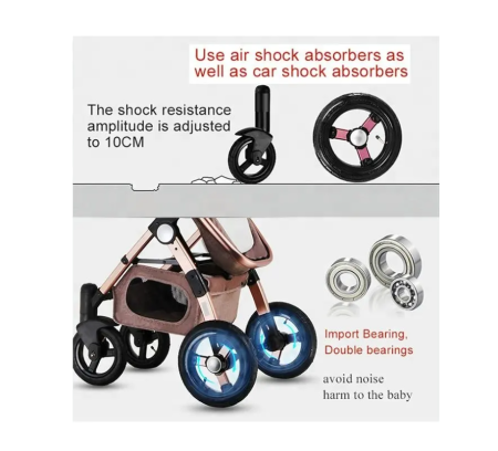 Carucior multifunctional 3 in 1, Dubla suspensie, Modul scoica inclus, Maner reversibil si telescopic, Parasolar cu piele, Saltea de infasat, Bej [3]