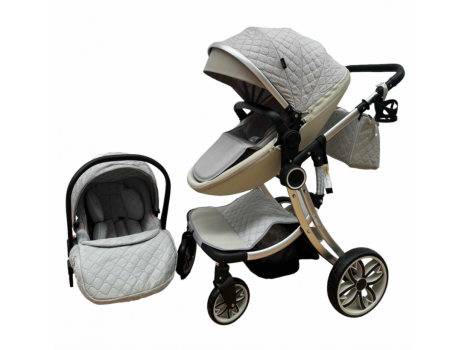 Carucior multifunctional 3 in 1, Forma anatomica, Suspensie dubla si Geanta scutece, Gri [4]