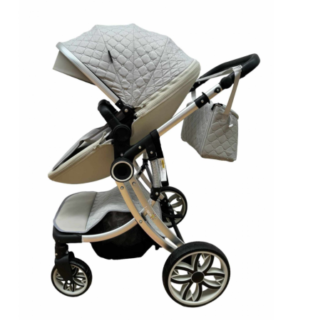 Carucior multifunctional 3 in 1, Forma anatomica, Suspensie dubla si Geanta scutece, Gri [6]