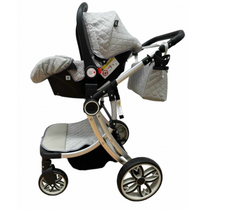 Carucior multifunctional 3 in 1, Forma anatomica, Suspensie dubla si Geanta scutece, Gri [8]