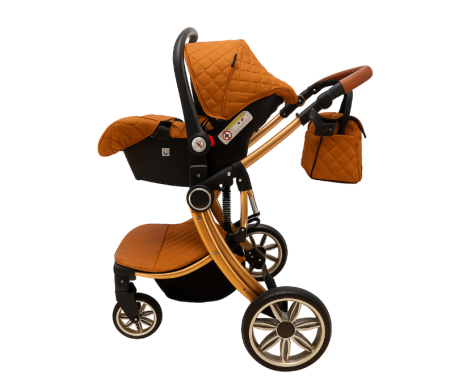 Carucior multifunctional 3 in 1, Forma anatomica, Suspensie dubla si Geanta scutece,  Portocaliu [3]