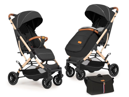 Pentru bebe - Carucior sport, tip troler, Cu husa de iarna, Geanta pentru scutece, Roti cauciuc, Strangere ultracompacta, Negru