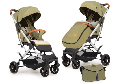 Pentru bebe - Carucior sport, tip troler, Cu husa de iarna, Geanta pentru scutece, Roti cauciuc, Strangere ultracompacta, Verde