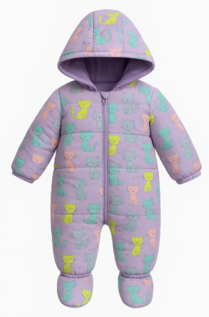 Promotii - Combinezon bebe, imblanit, model Miau, Mov