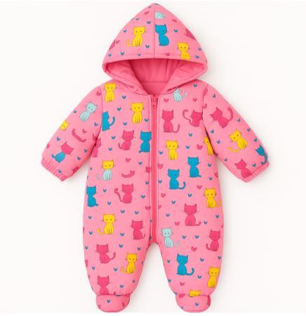 Promotii - Combinezon bebe, imblanit, model Miau, Roz